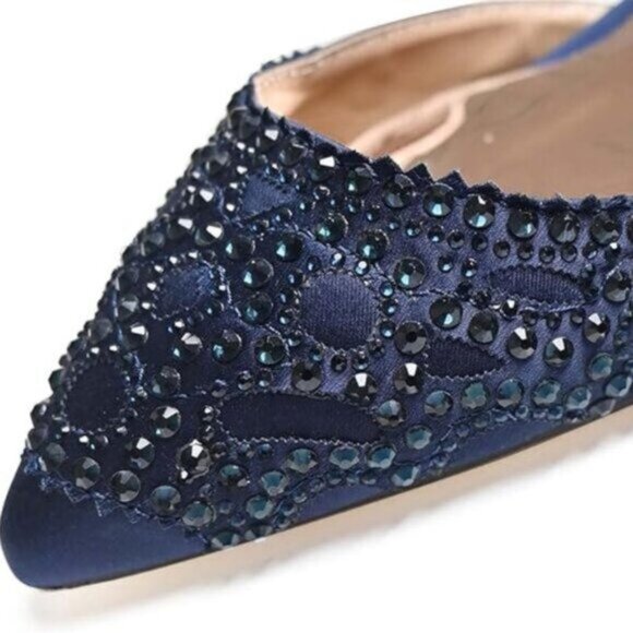 Size 7.5 XYD Women’s Satin Pumps Pointed Toe D'Orsay Crystal Heels Rhinestone - Picture 4 of 12